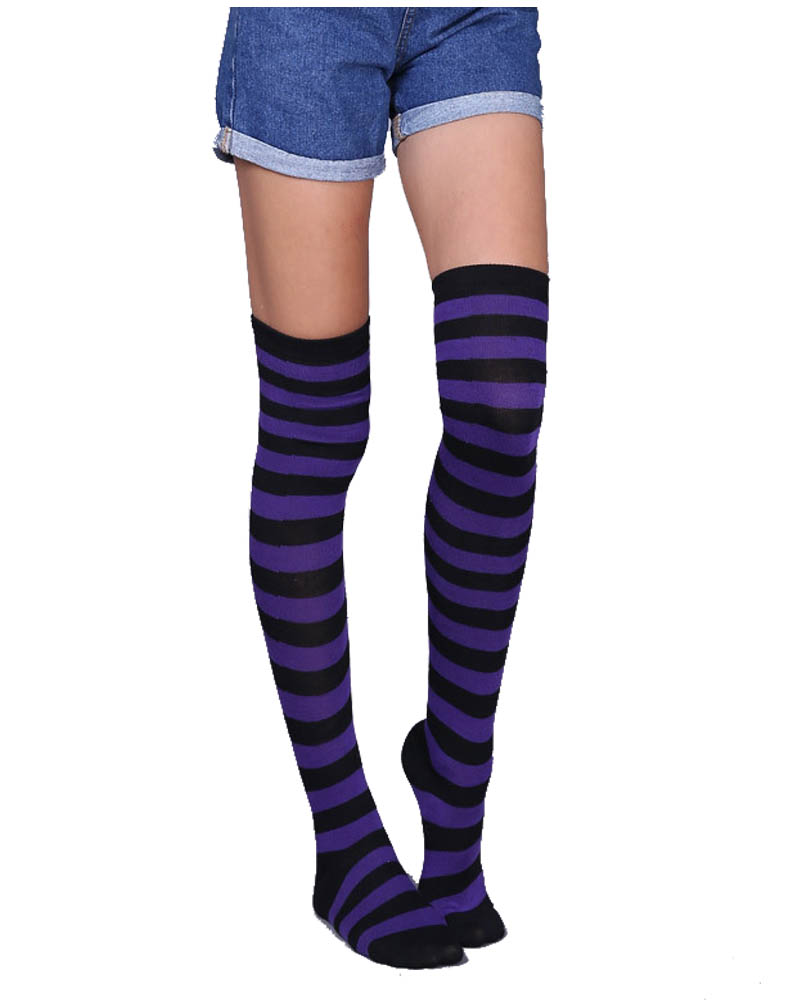Black&Purple Striped OvertheKnee Socks Super X Studio